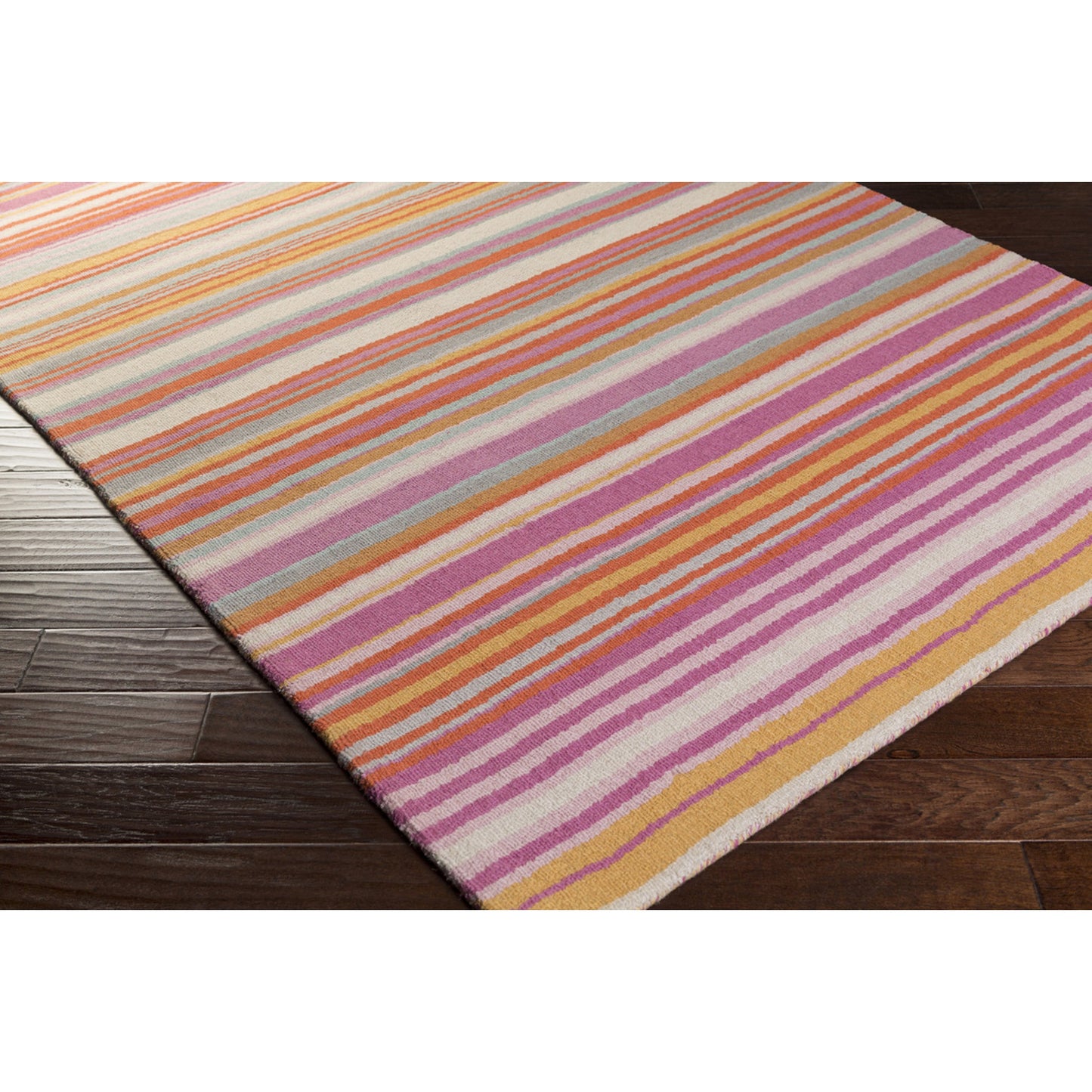 003 56925-12428 | Closeup | Mystique Rug - 97 by Surya in purple, dusty pink, beige, charcoal, burnt orange, seafoam. Made from 100% wool in a unique style.