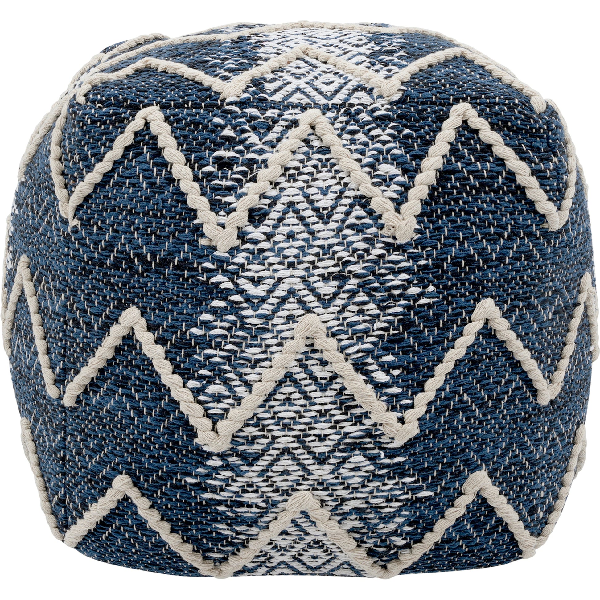 Grand Canyon Blue Pouf by Pasargad Home in blue. Made from cotton in a modern style.