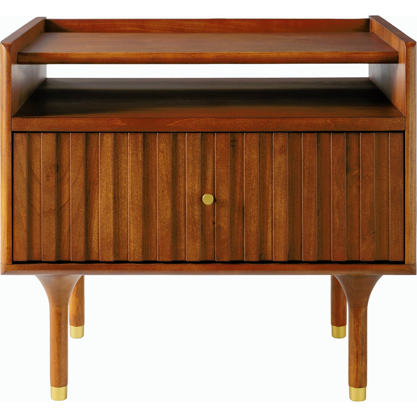 002 SI-2164097 | Closeup | Madri Nightstand - 526092 by Surya in top: brown, base: brown and stainedrawstainedstained. Made from poplar, manufactured wood, rubber wood in a transitional style.