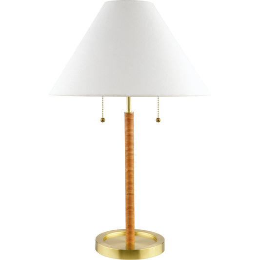 001 SI-2165701 | Primary Silo | Magda Accent Table Lamp - 537751 by Livabliss in body: metallic - brass, base: metallic - brass, shade: white, cord: translucent and platedplated. Made from iron, linen, polystyrene in a modern style.