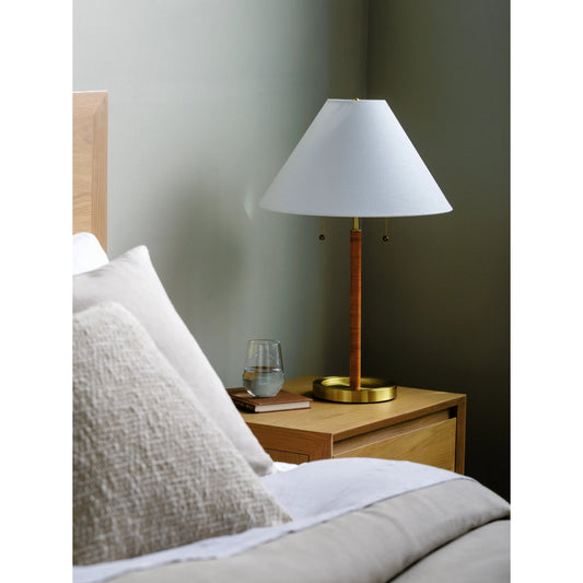 Magda Accent Table Lamp - 537751 by Livabliss in body: metallic - brass, base: metallic - brass, shade: white, cord: translucent and platedplated. Made from iron, linen, polystyrene in a modern style.