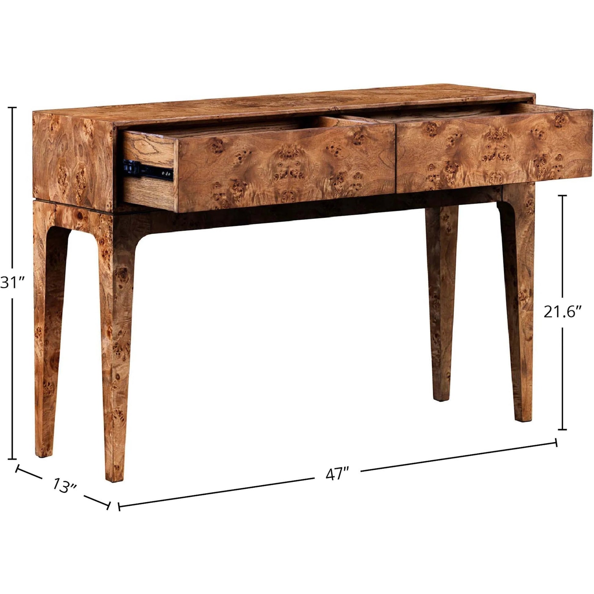 Mappa Console Table by LH Imports. Made from mappa burl veneer, oak veneer, mdf in a modern style.
