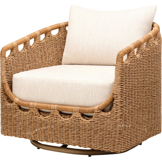 Marvella Swivel Chair by Surya in dark brown. Made from sunbrella, acrylic, aluminum, quick dry foam in a rustic style.