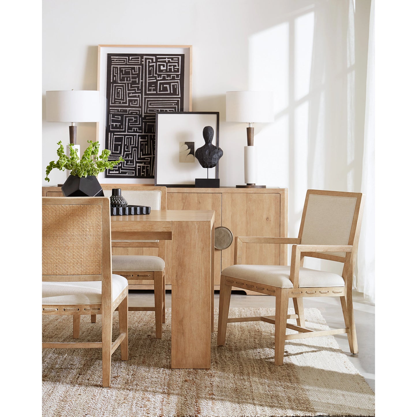 004 SI-2133711 | Lifestyle | Retreat Rectangle Dining Table by Hooker Furniture in dune. Made from oak veneers, solid-wood edged top in a cottage & farmhouse style.