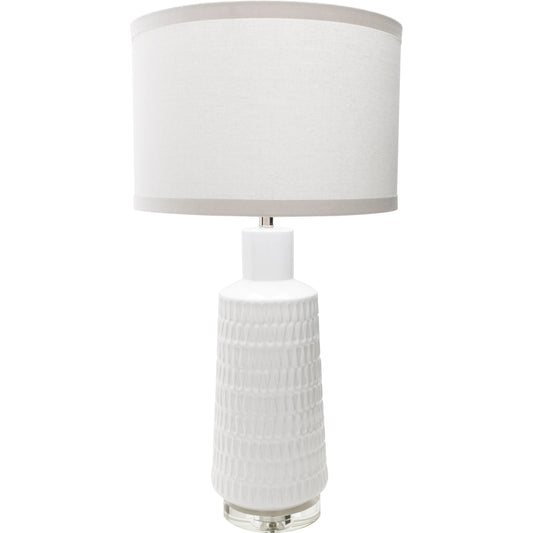 Mcrae - 16456 by Surya in white, metallic nickel, clear and glazed. Made from linen, ceramic, crystal, 100% metal in a coastal style.