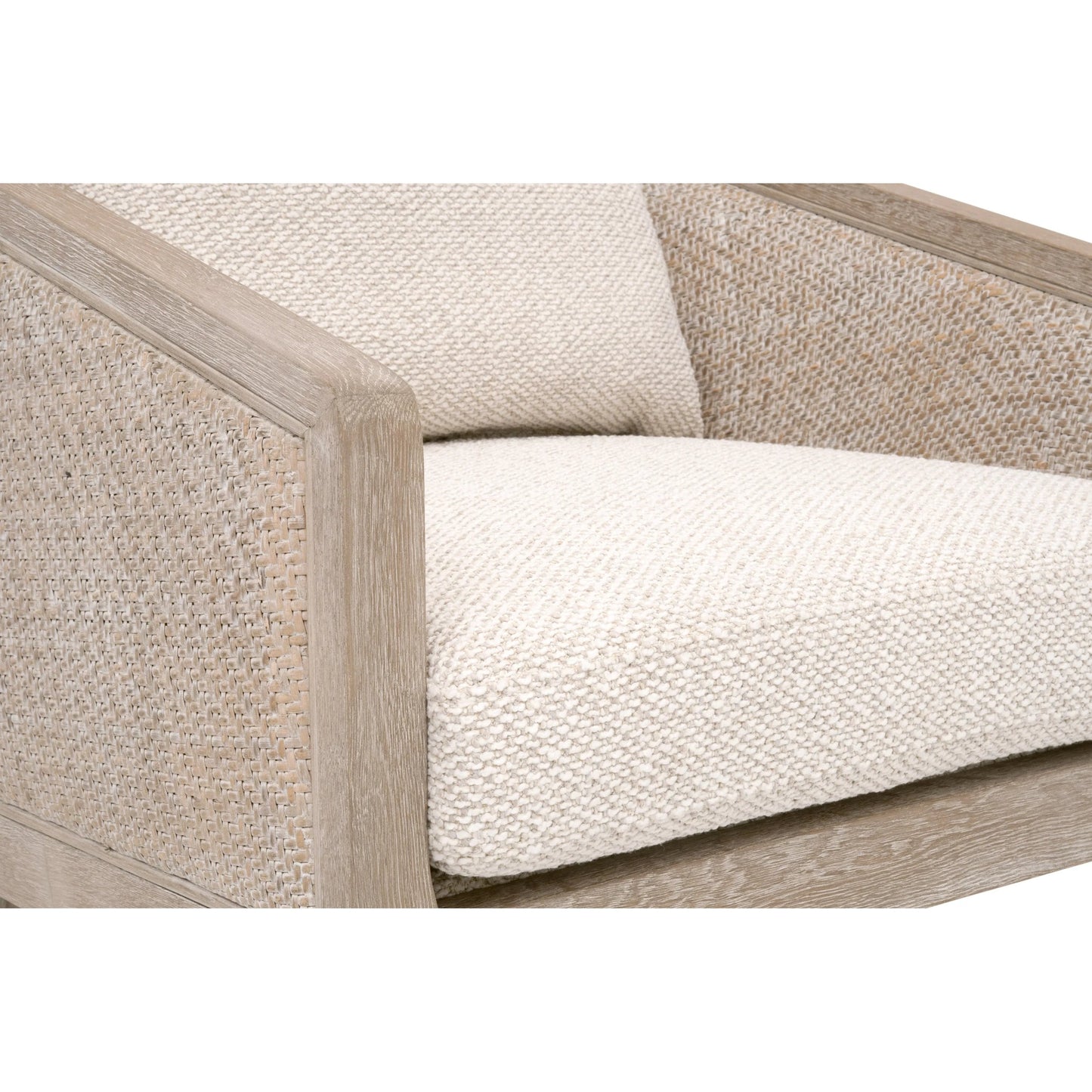 008 SI-2374651 | Closeup | McGuire Counter Stool by Essentials For Living in livesmart gellar, linen, natural gray oak, cane. Made from rattan, solid oak wood, plywood in a transitional style.