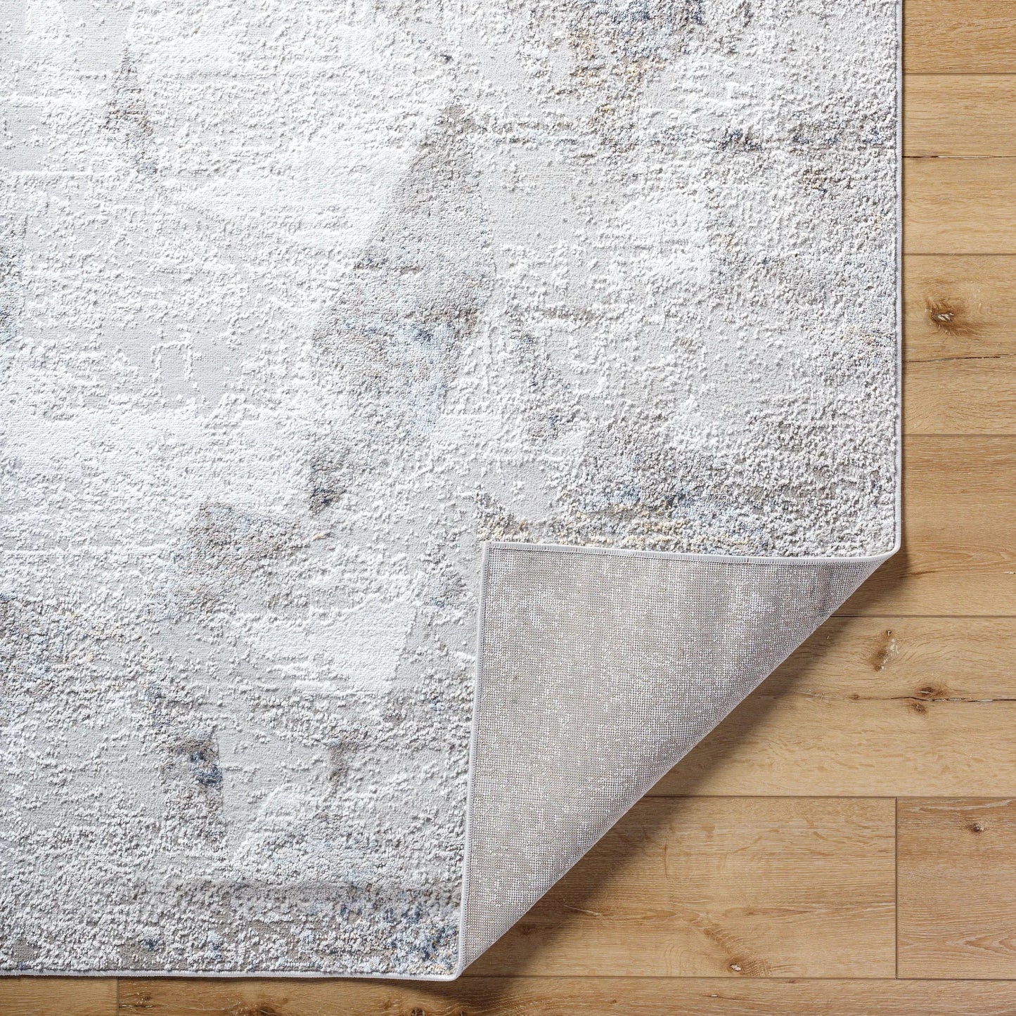 004 SI-2132287 | Closeup | Mood Rug - 500076 by Livabliss in taupe, white, light gray, light brown, charcoal, mustard. Made from face: 70% polypropylene, 30% polyester, warp: 100% polyester in a unique style.