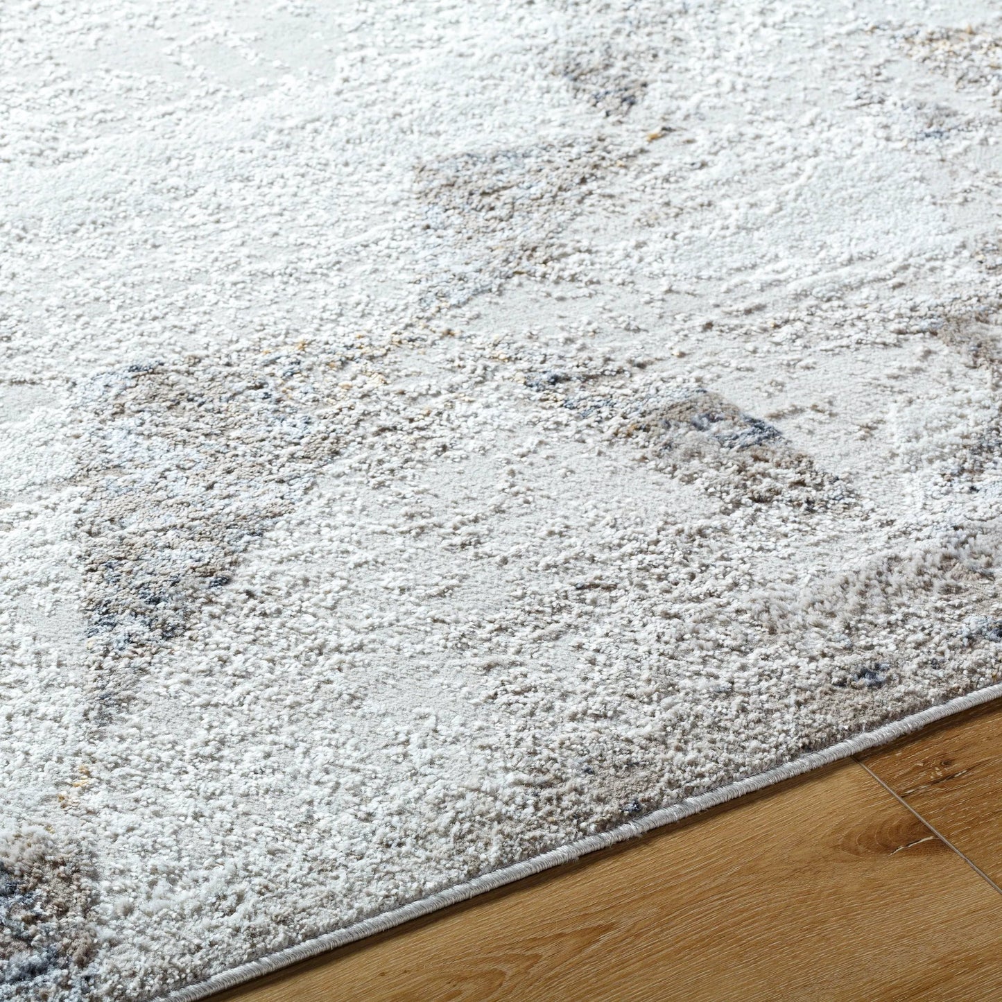 005 SI-2132287 | Closeup | Mood Rug - 500076 by Livabliss in taupe, white, light gray, light brown, charcoal, mustard. Made from face: 70% polypropylene, 30% polyester, warp: 100% polyester in a unique style.