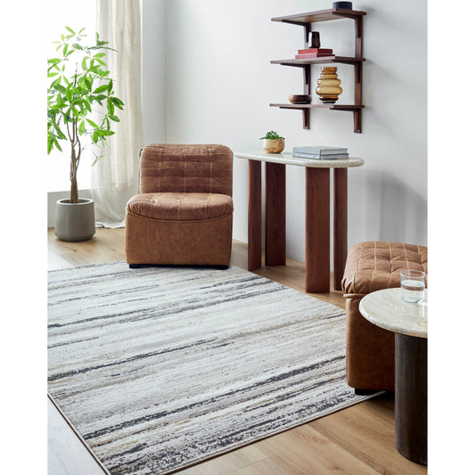 Mood Rug - 524948 by Livabliss in taupe, white, charcoal, light gray, mustard, light brown. Made from face: 70% polypropylene, 30% polyester, warp: 100% cotton in a unique style.