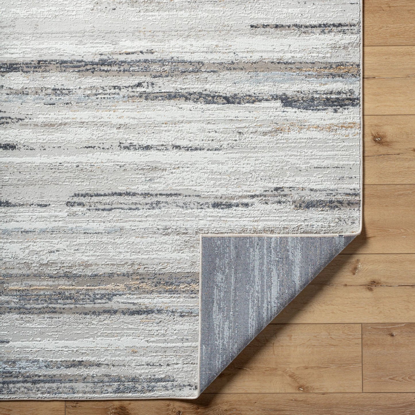 004 SI-2132435 | Closeup | Mood Rug - 524948 by Livabliss in taupe, white, charcoal, light gray, mustard, light brown. Made from face: 70% polypropylene, 30% polyester, warp: 100% cotton in a unique style.