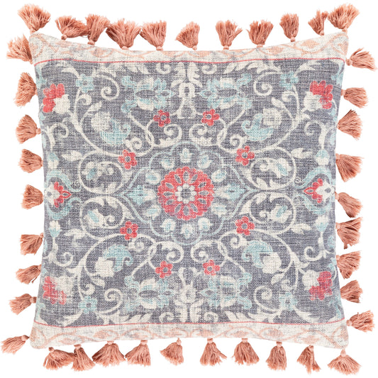 Mandana Pillow - 25695 by Surya in wheat, dusty pink, sky blue, red. Made from 83% cotton, 9% polyester, 8% viscose, 100% cotton in a eclectic & global style.