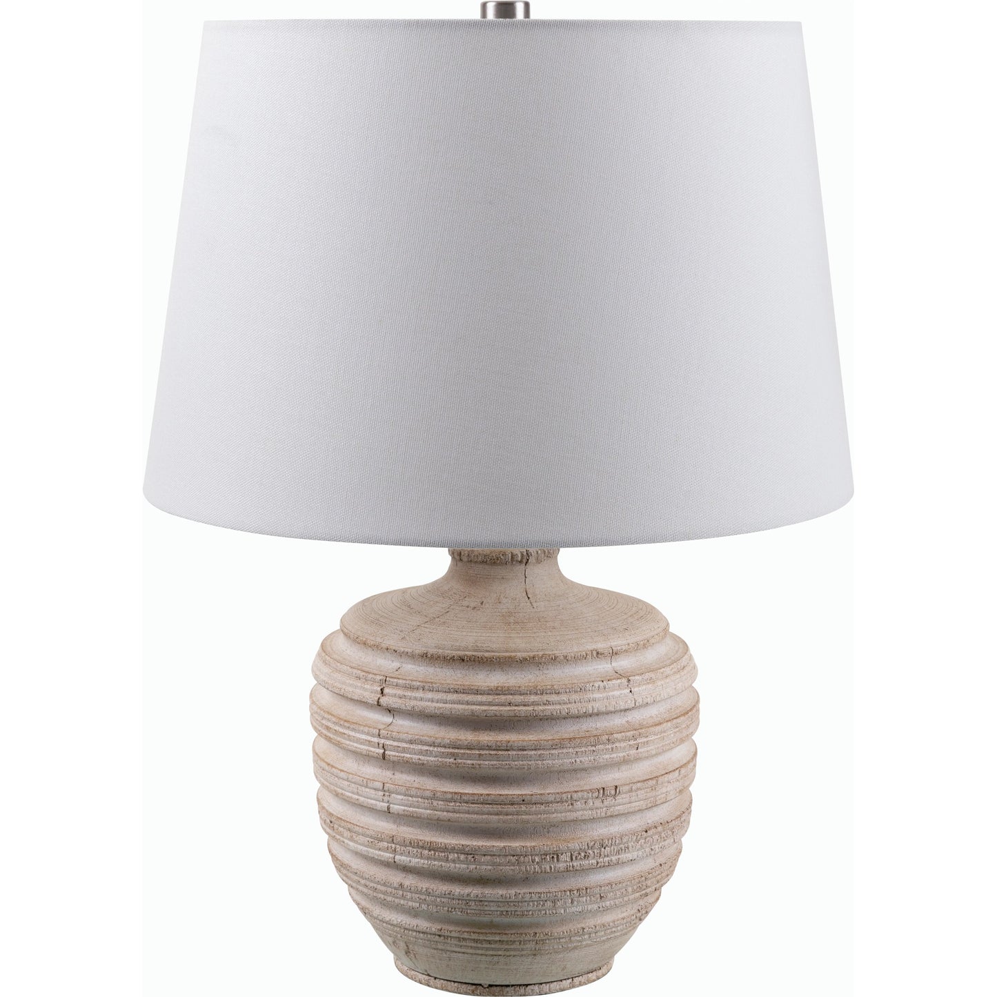 001 SI-2168125 | Primary Silo | Mindra Table Lamp - 531683 by Livabliss in body: brown, shade: white, finial: metallic - nickel, harp: metallic - nickel, cord: translucent and coloredplated. Made from resin, linen, polyester, iron in a modern style.