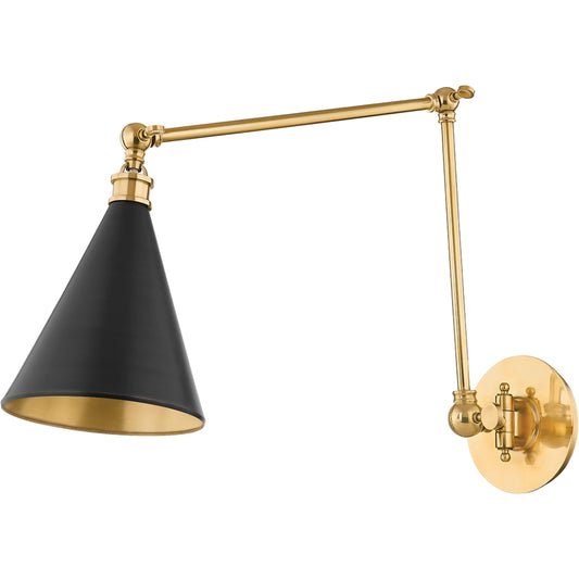 Osterley I Sconce by Hudson Valley in aged brass, antique distressed bronze. Made from brass in a modern style.