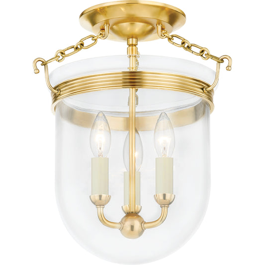 001 SI-2055429 | Primary Silo | Rousham 3 Light Semi Flush by Hudson Valley in aged brass. Made from brass in a modern style.