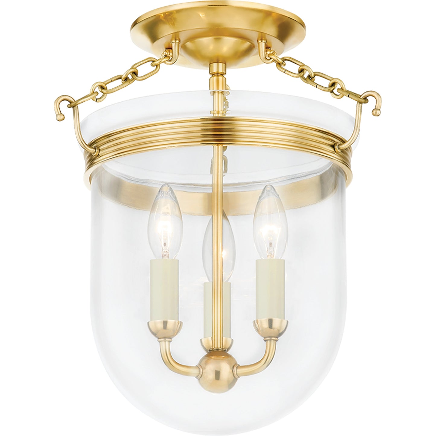 001 SI-2055429 | Primary Silo | Rousham 3 Light Semi Flush by Hudson Valley in aged brass. Made from brass in a modern style.