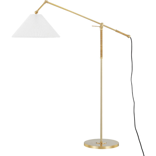 Dorset Floor Lamp by Hudson Valley in aged brass. Made from brass in a modern style.