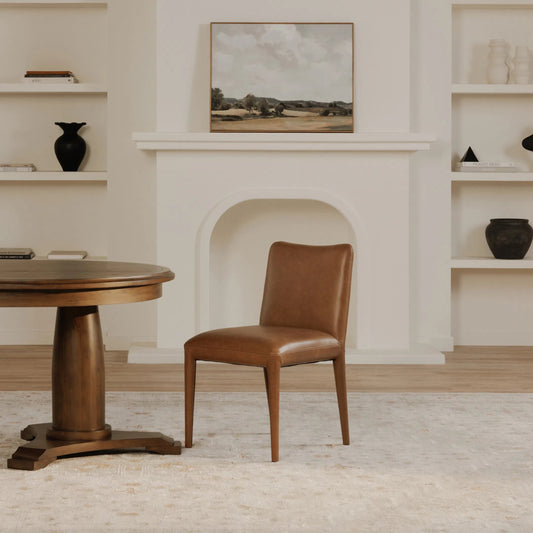 Calla Dining Chair (Set of 2) by Moe's Home Collection in brown. Made from top grain leather, ash wood frame, rubber wood legs in a modern style.