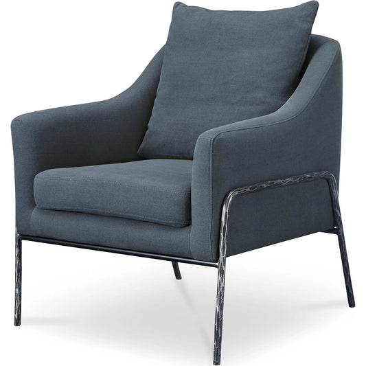 Archer Accent Chair Linen Blend by Moe's Home Collection in slate blue linen blend. Made from upholstery: 51% cotton, 49% linen, forged iron legs, plywood frame, foam seat in a eclectic & global style.