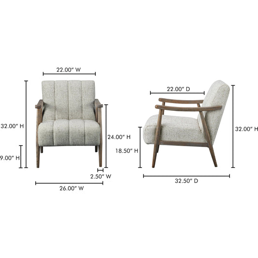 Aster Accent Chair by Moe's Home Collection in pebbled beige. Made from upholstery: 93% polyester, 7% acrylic, solid oak frame, plywood frame, foam seat in a transitional style.