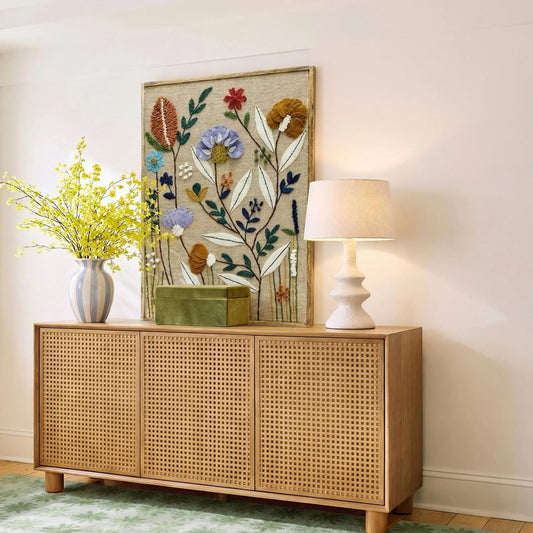 Miles 3-Door Sideboard by TOV Furniture in natural. Made from mdf, rubberwood, veneer in a unique style.