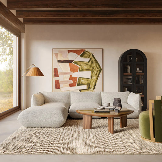 Arezza 4-Piece Contract-Grade Basketweave Chenille Modular Sectional by TOV Furniture in stone white. Made from fabric, plywood, rubberwood in a unique style.