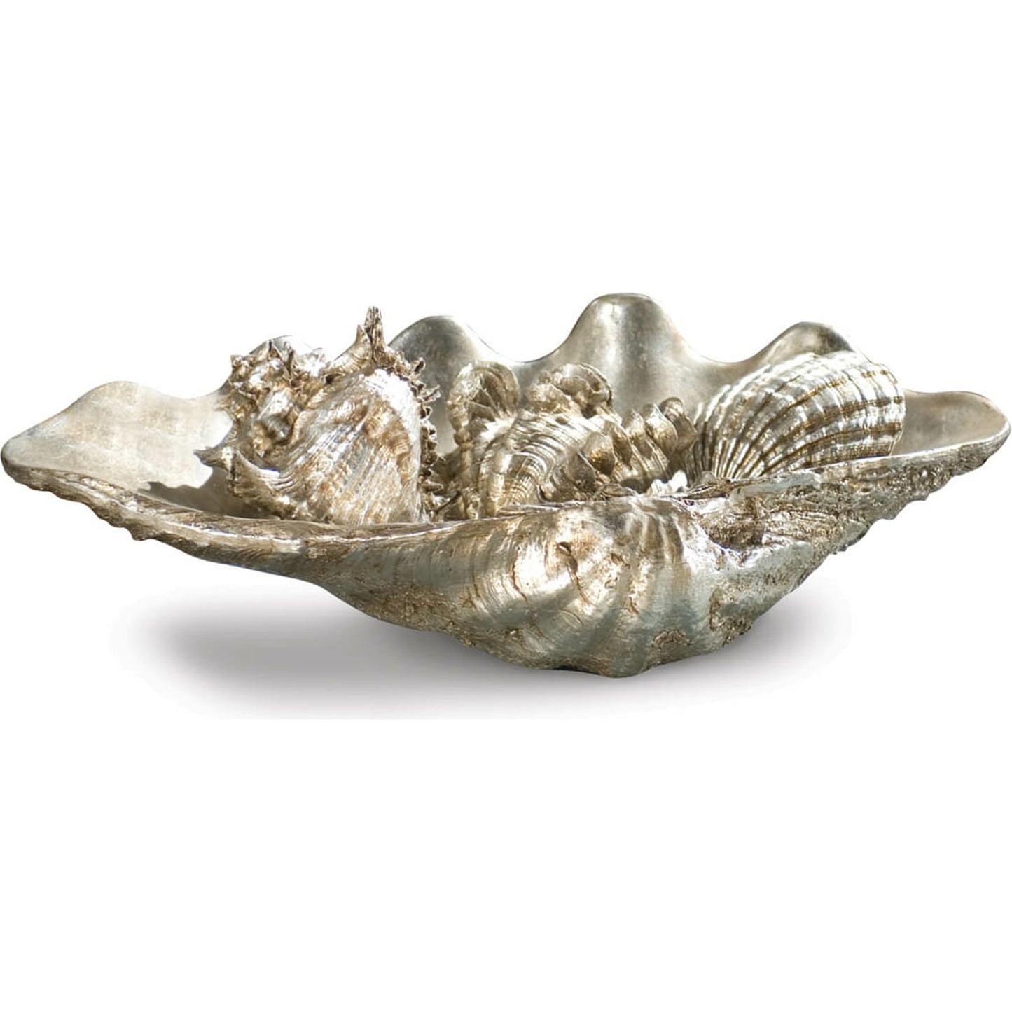 002 S-286798 | Additional Silo | Clam Shell W/ Shells by Regina Andrew in silver and ambered silver leaf. Made from resin in a coastal style.