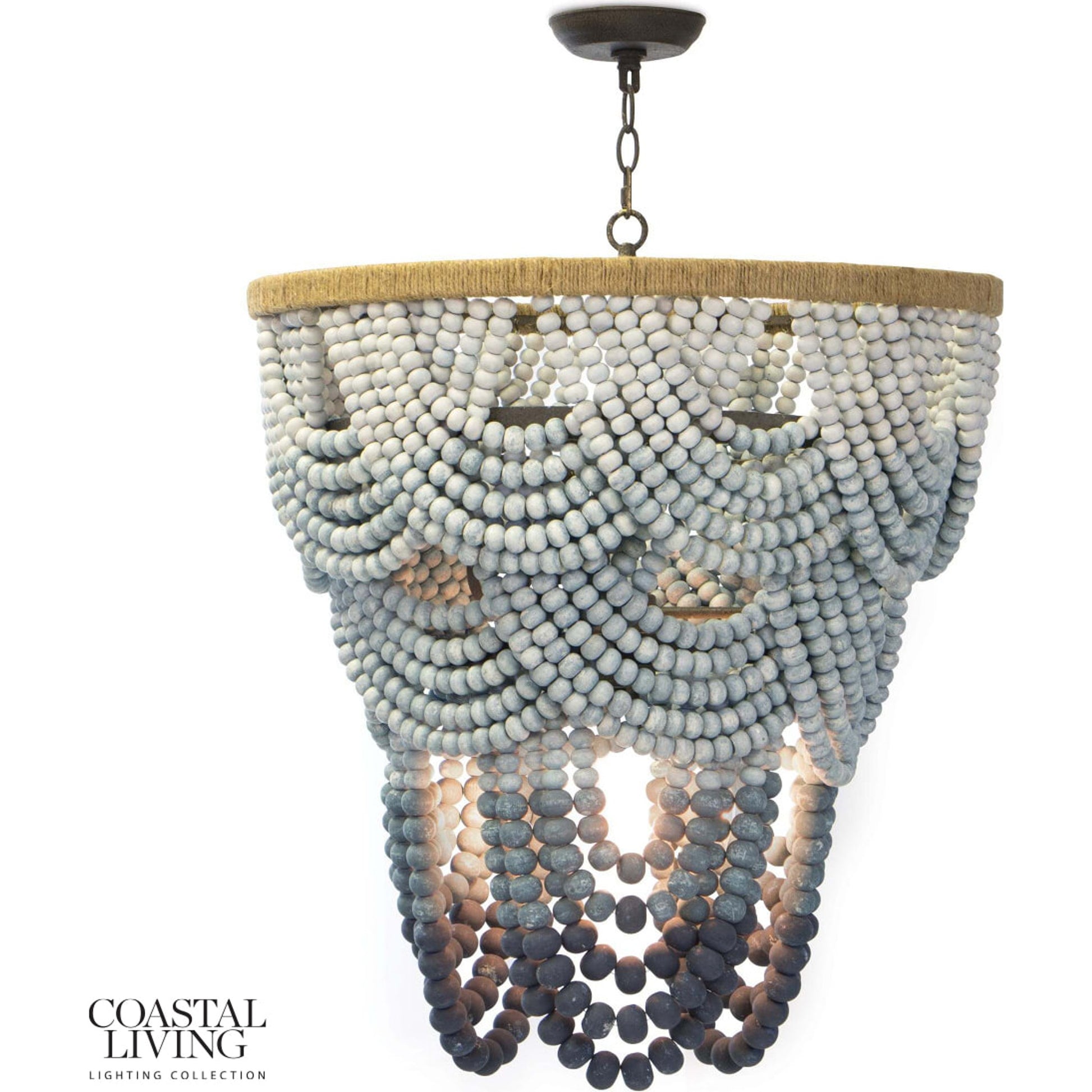 Ombre Wood Bead Chandelier by Regina Andrew in blue and blue. Made from birch wood in a coastal style.
