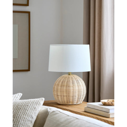 Melange - 476544 by Livabliss in body: beige, shade: white, cord: translucent. Made from body: rattan, shade (outside): linen, shade (inside): polyester in a cottage & farmhouse style.