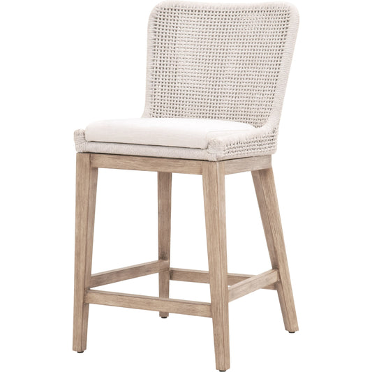 000 SI-1826881 | Primary Silo | Mesh Counter Stool by Essentials For Living in natural gray mahogany, white speckle. Made from solid mahogany wood, aluminum, polyolefin rope, 100% olefin fabric, foam in a coastal style.
