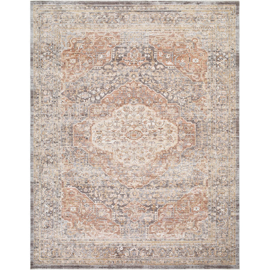 Mansfield MFD-2308 Rug by Livabliss in gray, brown, cream, oatmeal, mustard, orange. Made from polyester in a unique style.