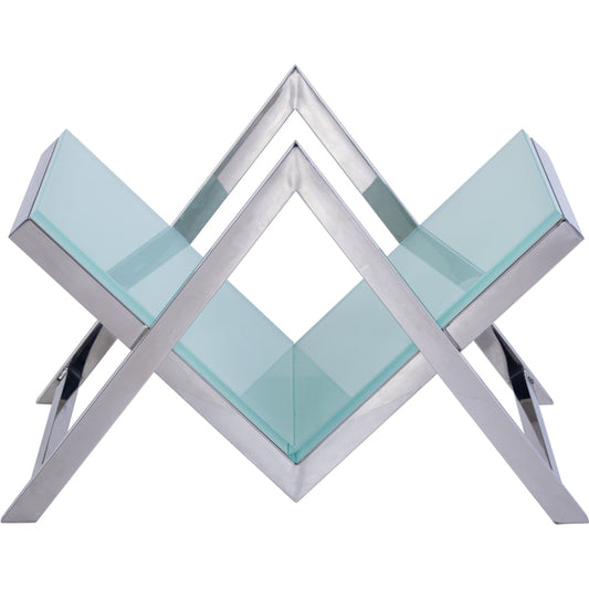 Luxe Magazine Holder by Pasargad Home in chrome and white. Made from glass, steel in a modern style.