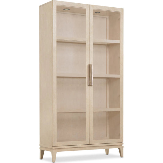 Westwood Display Cabinet by Hooker Furniture in light wood and polished limestone. Made from oak veneers, glass in a transitional style.