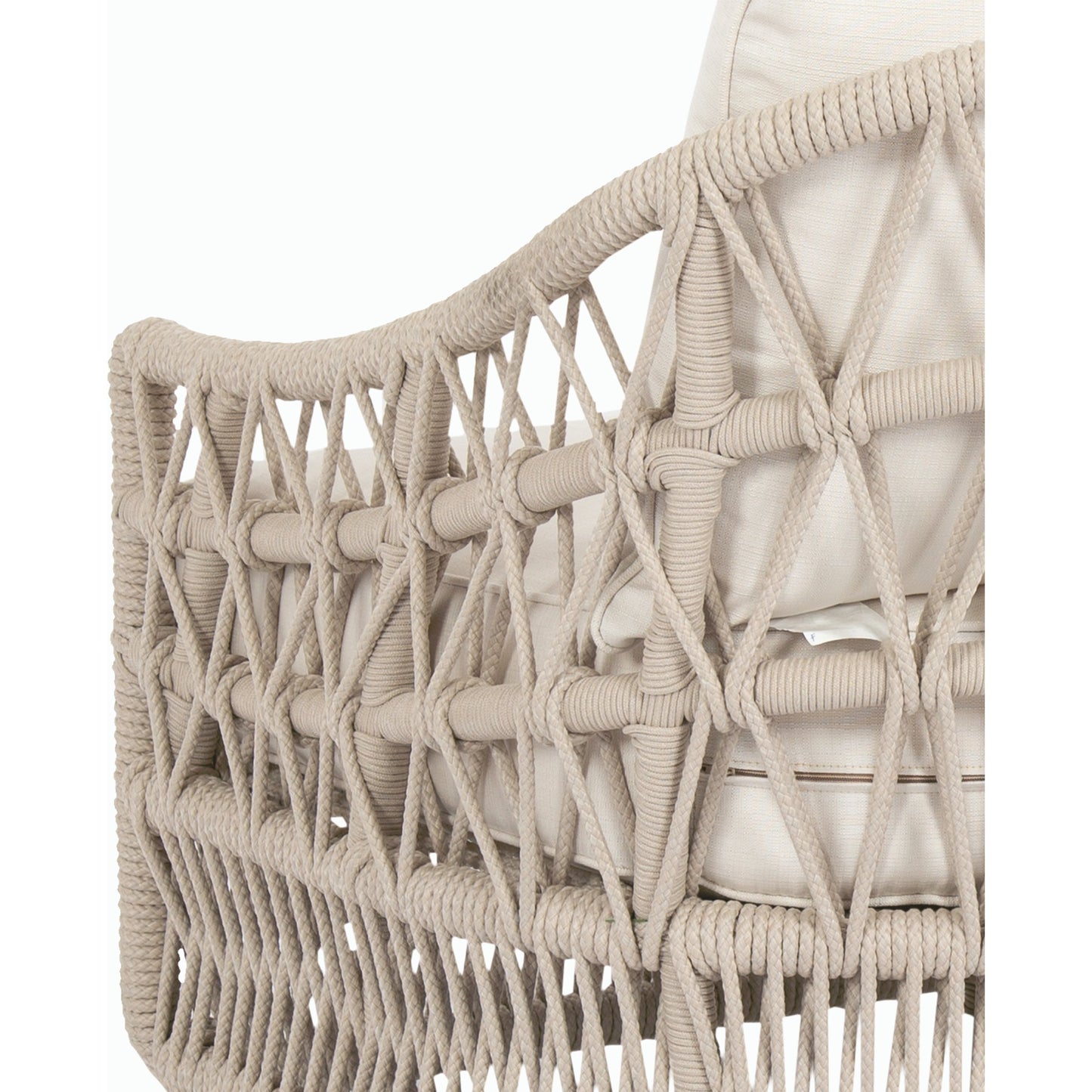 003 SI-2167043 | Closeup | Dana Outdoor Rope Club Chair in Linen Canvas by Sunset West in natural. Made from olefin rope in a coastal style.