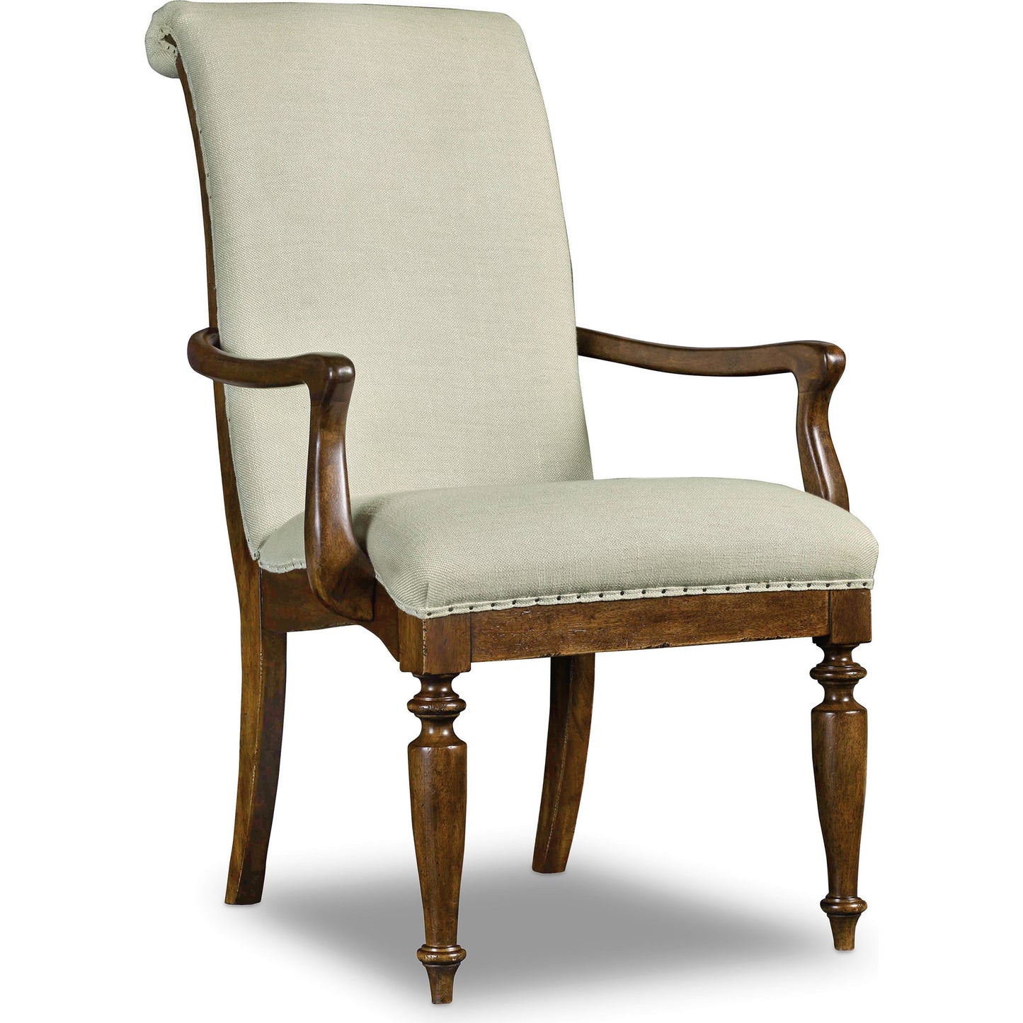 001 SI-1748344 | Primary Silo | Archivist Arm Chair (Set of 2) by Hooker Furniture in beige and pecan, aubergine. Made from fabric, nailheads in a transitional style.