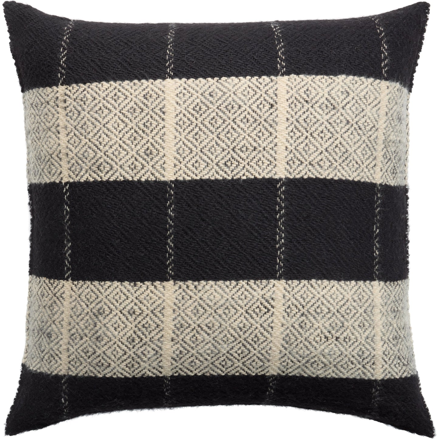 001 SI-2123657,SI-2123658 | Closeup | Margosa MGP04 Pillow by Jaipur Living in natural, black. Made from 100% wool in a traditional style.
