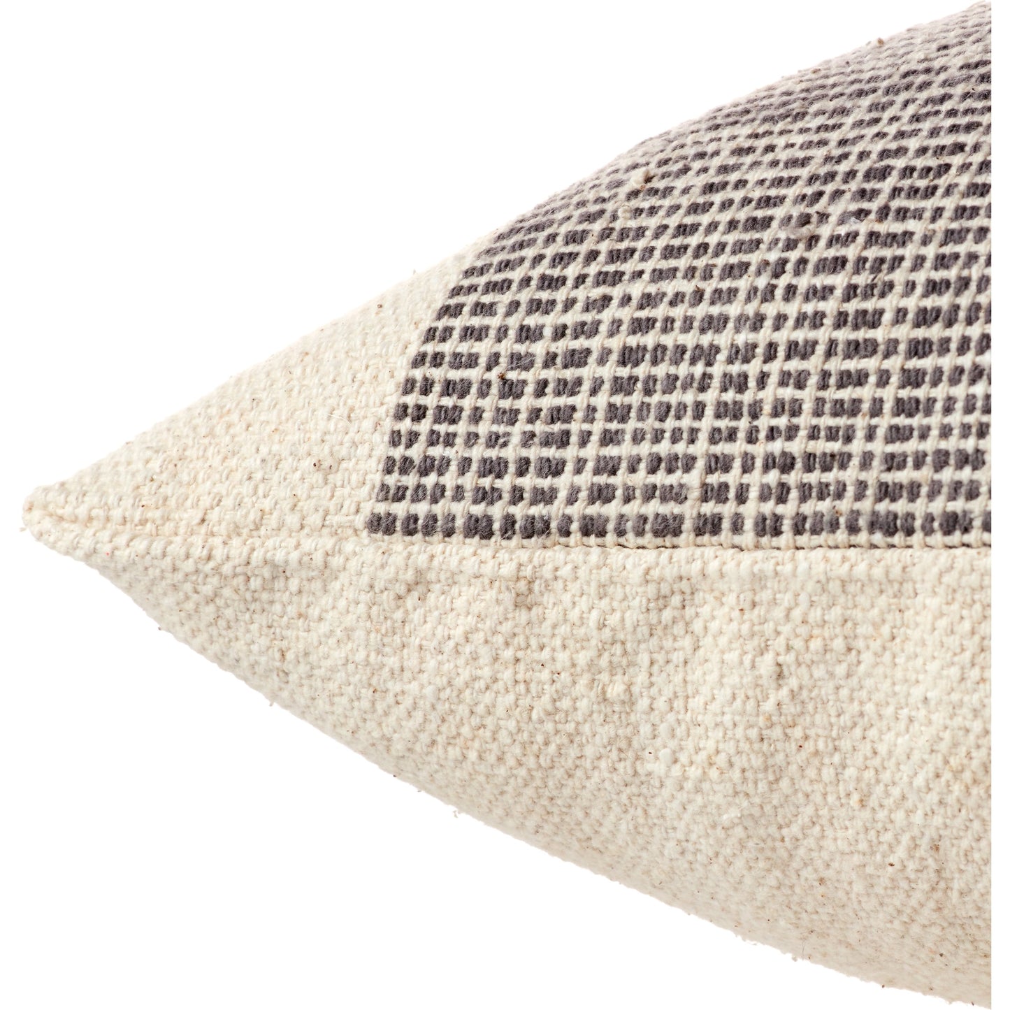 002 SI-2123663,SI-2123664 | Closeup | Margosa MGP13 Pillow by Jaipur Living in natural, gray. Made from 100% cotton in a modern style.