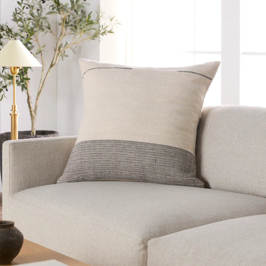 Margosa MGP15 Pillow by Jaipur Living in natural, gray. Made from 100% cotton in a cottage & farmhouse style.