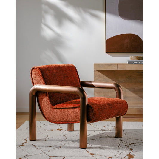 Magnus Accent Chair by Surya in burnished brass. Made from polyester, stainless steel, polyurethane foam, dacron in a modern style.