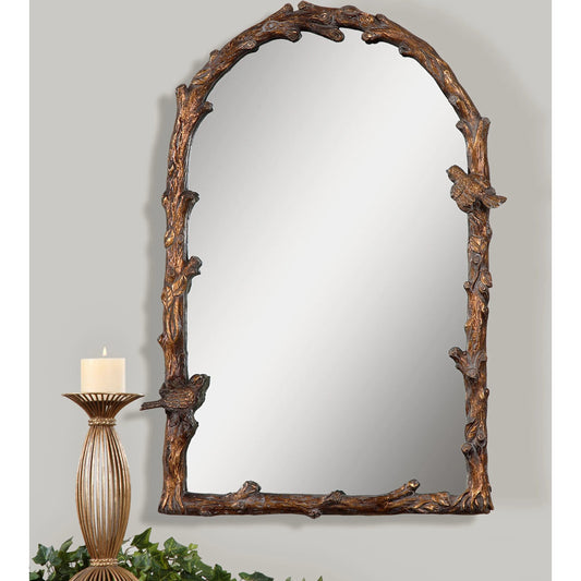 Paza Arch Mirror by Uttermost in gold. Made from metal, resin in a cottage & farmhouse style.