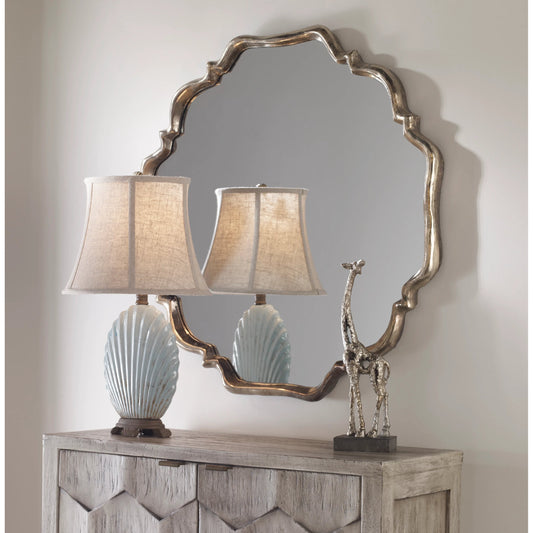 Valentia Mirror by Uttermost in silver. Made from mirror, metal, resin in a transitional style.