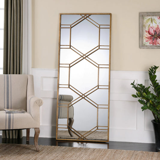 Kennis Leaner Mirror by Uttermost in gold. Made from metal, mirror, mdf in a transitional style.