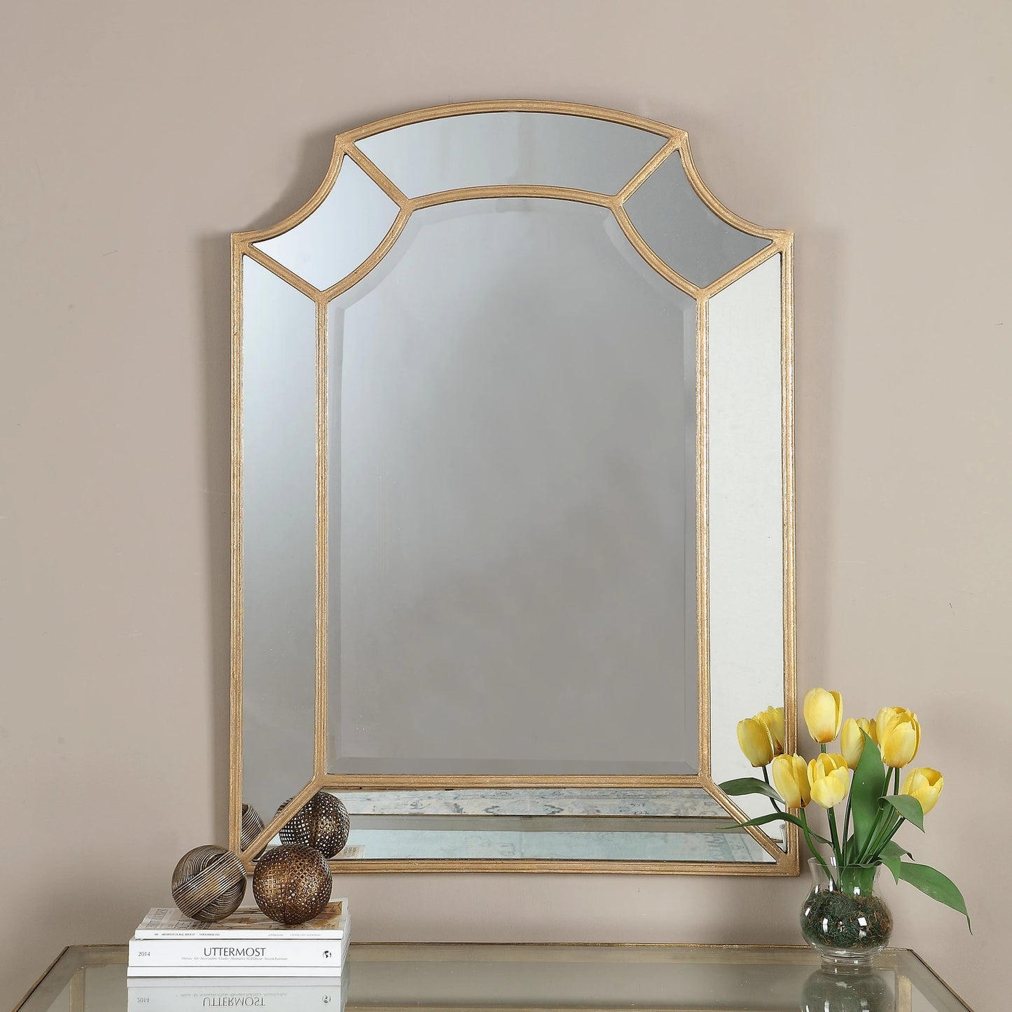 006 S-252046 | Lifestyle | Francoli Mirror by Uttermost in gold. Made from metal in a traditional style.