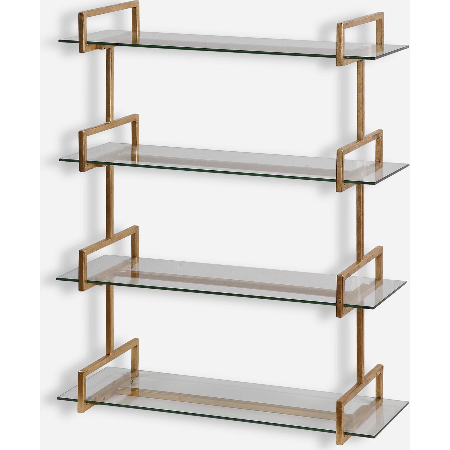 001 S-251582 | Primary Silo | Auley Wall Shelf by Uttermost in gold. Made from iron, tempered glass in a modern style.