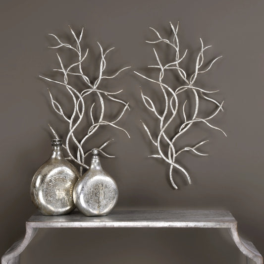 Silver Branches Wall Art (Set of 2) by Uttermost in multi and silver. Made from iron in a modern style.