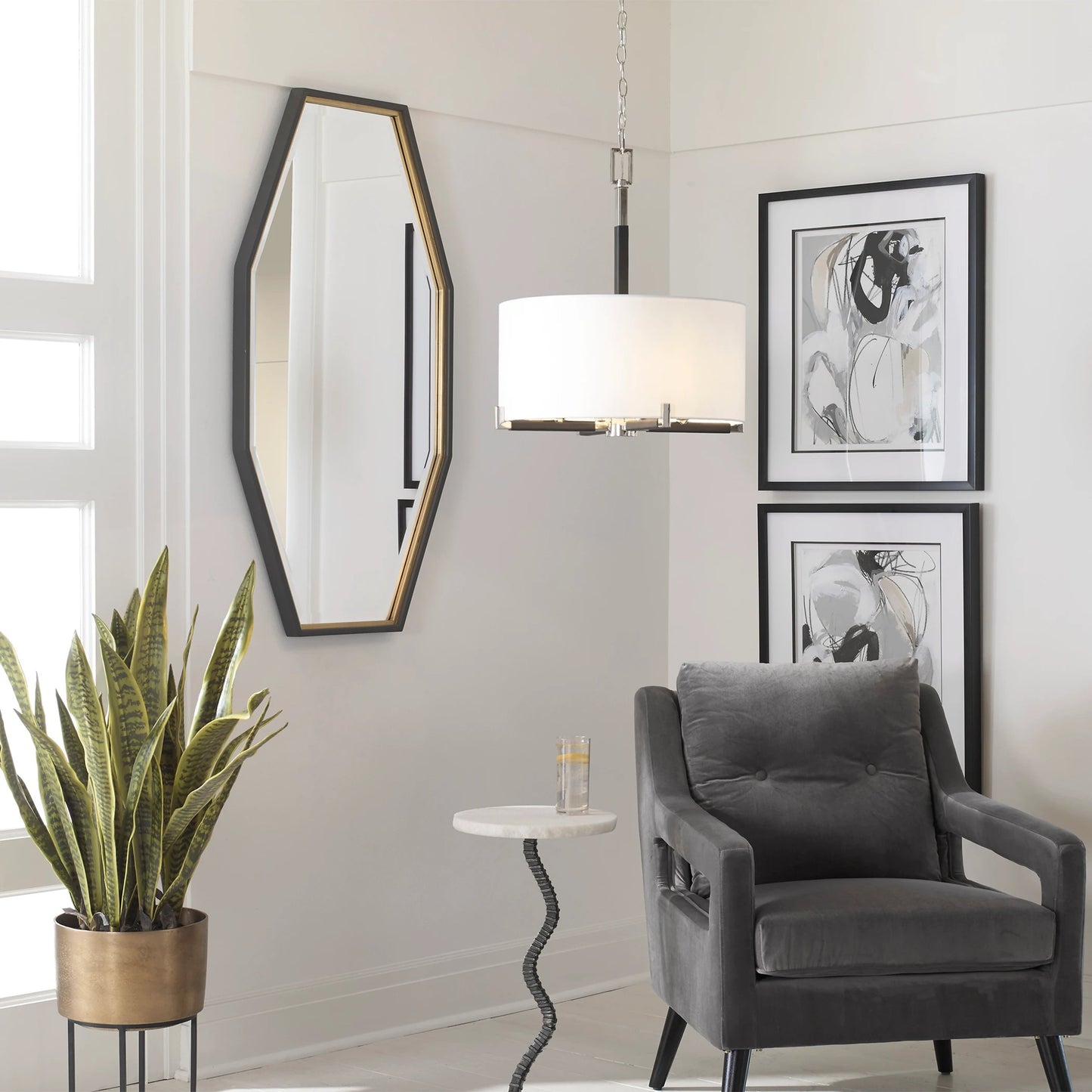 006 S-251881 | Lifestyle | Savion Gold Octagon Mirror by Uttermost in gold. Made from pine, mdf, glass in a modern style.