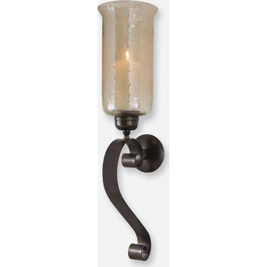 Joselyn Candle Wall Sconce by Uttermost in bronze. Made from glass, metal in a cottage & farmhouse style.