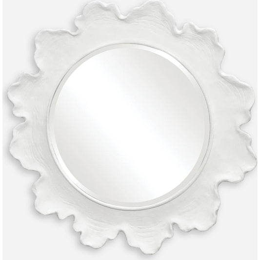 Sea Coral Round Mirror by Uttermost in white. Made from resin, glass, mdf in a coastal style.