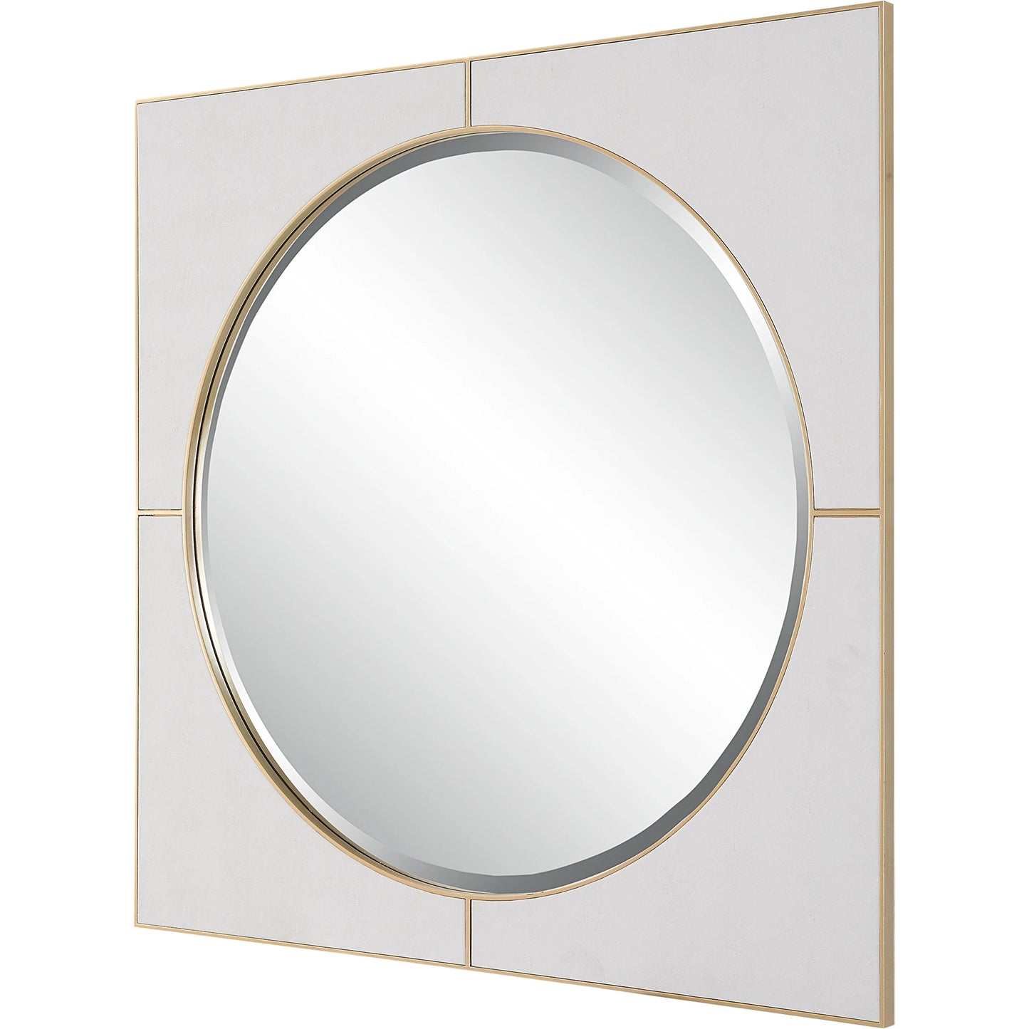 002 SI-1923604 | Primary Silo | Cyprus Square Mirror by Uttermost in gold. Made from mirror, mdf, pu leather in a modern style.