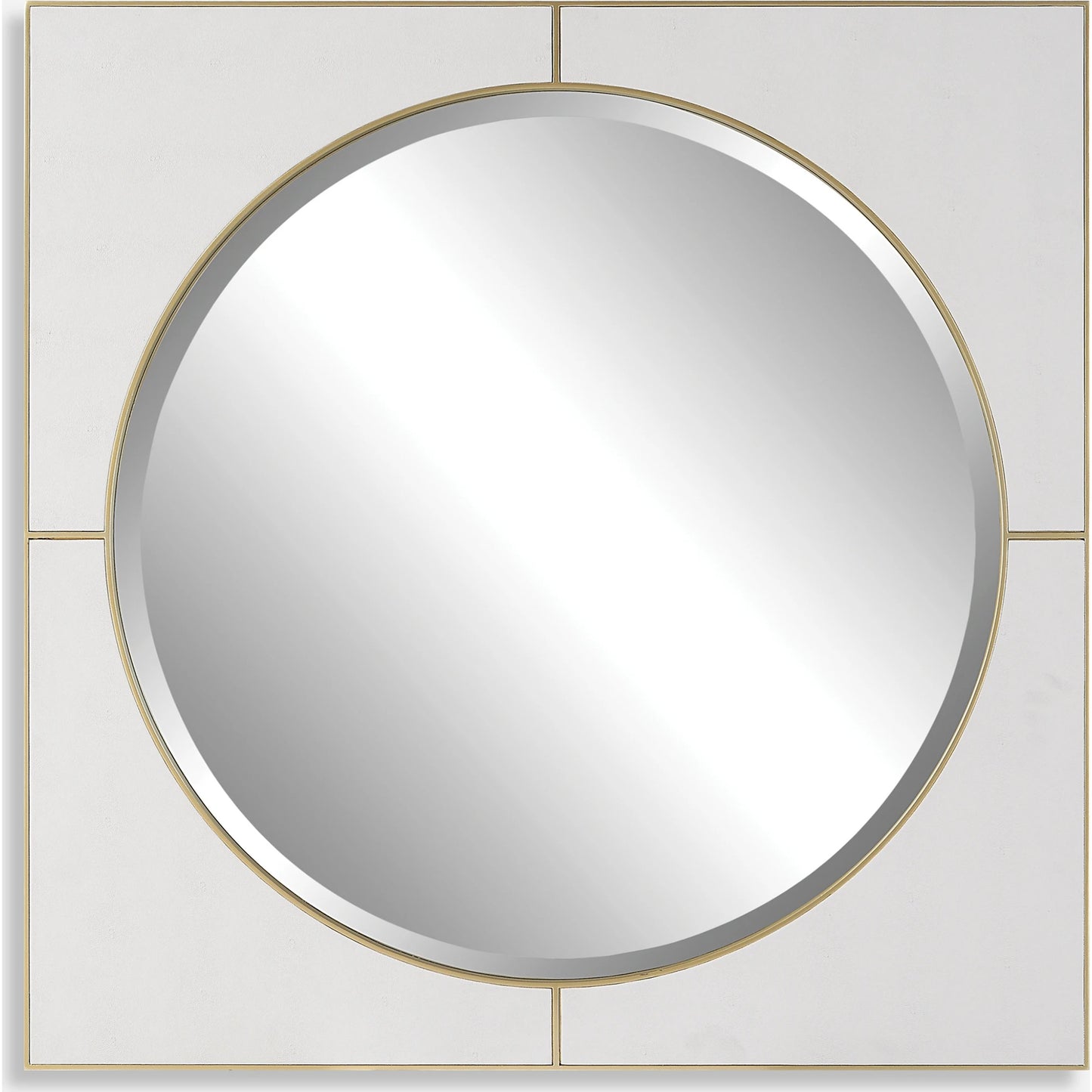 001 SI-1923604 | Primary Silo | Cyprus Square Mirror by Uttermost in gold. Made from mirror, mdf, pu leather in a modern style.