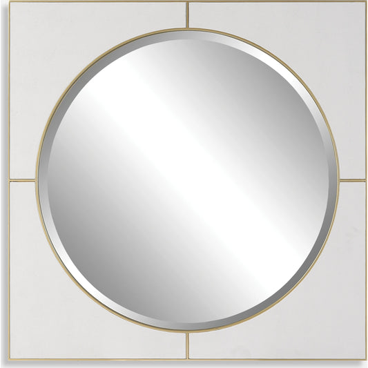 001 SI-1923604 | Primary Silo | Cyprus Square Mirror by Uttermost in gold. Made from mirror, mdf, pu leather in a modern style.